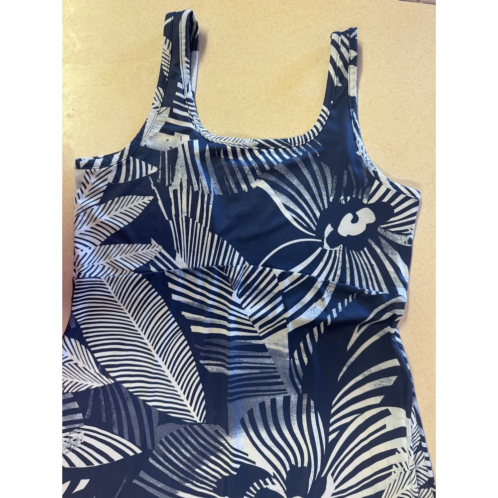 Columbia PFG Freezer III Dress Womens Medium Navy Blue Tropical Palm Floral Mini
